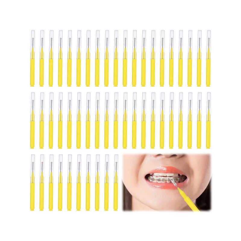 Interdental Brush,50PCS Yellow Dental Brushes,Interdental Floss Picks Between Teeth Toothbrush Oral Care Teeth Cleaning Brush Picks Care Tools 0.7mm Yellow